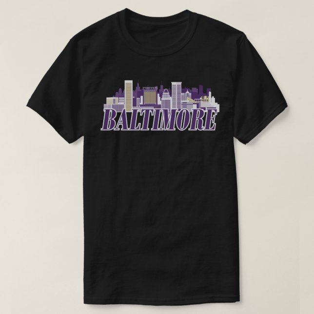 Camiseta Texto da Linha do Skyline Baltimore Dourado (Frente do Design)
