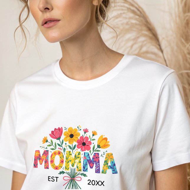 Camiseta Texto da mamãe com flores (Criador carregado)