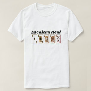 Camiseta Texto da Royal Flush e espanhol: Escalera real