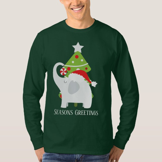 Camiseta Texto de adição de elefante branco de Natal Festiv (Frente)