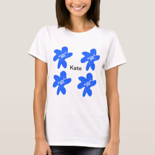 Camiseta Texto de adição de nome do padrão floral azul