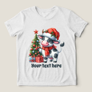 Camiseta texto de adição de uma vaca de Natal festiva