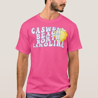 Camiseta Texto de Caswell Beach North olina Retro Wavy 1970