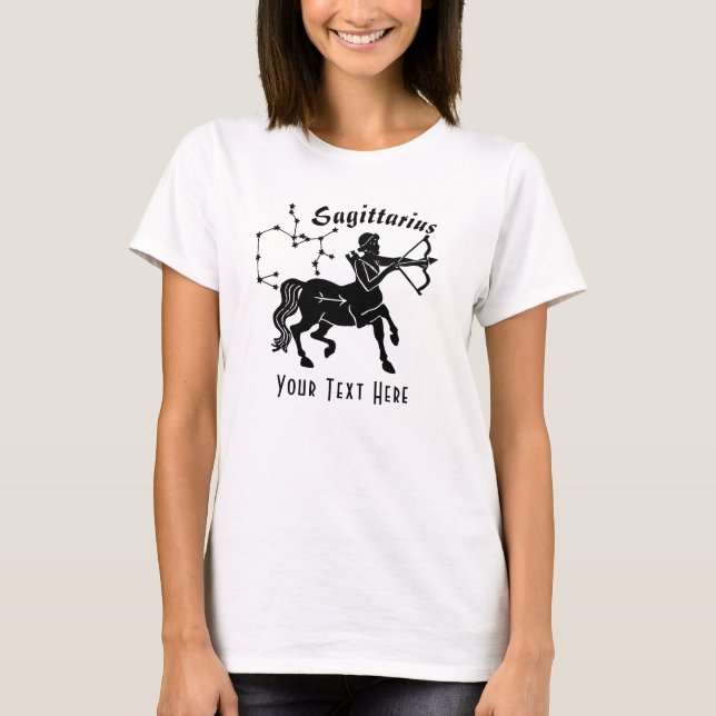 Camiseta Texto de Constelação do Sagittarius Centaur Aniver (Frente)
