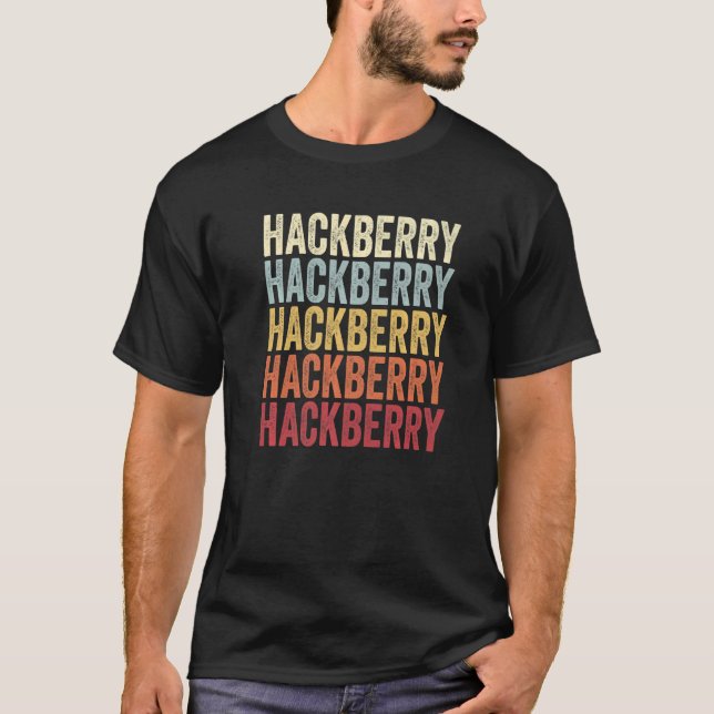 Camiseta Texto de Imagem do TX Retro do Texas Hackberry TX (Frente)