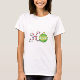 Camiseta Texto de Natal bonito, Ho em ornamentos de Canas D
