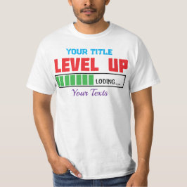 Camiseta texto de Nível Acima com progresso de carregamento