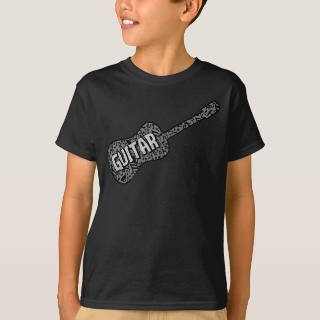 Camiseta Texto de Notas de Música de Violão (Frente)