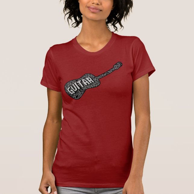Camiseta Texto de Notas de Música de Violão (Frente)