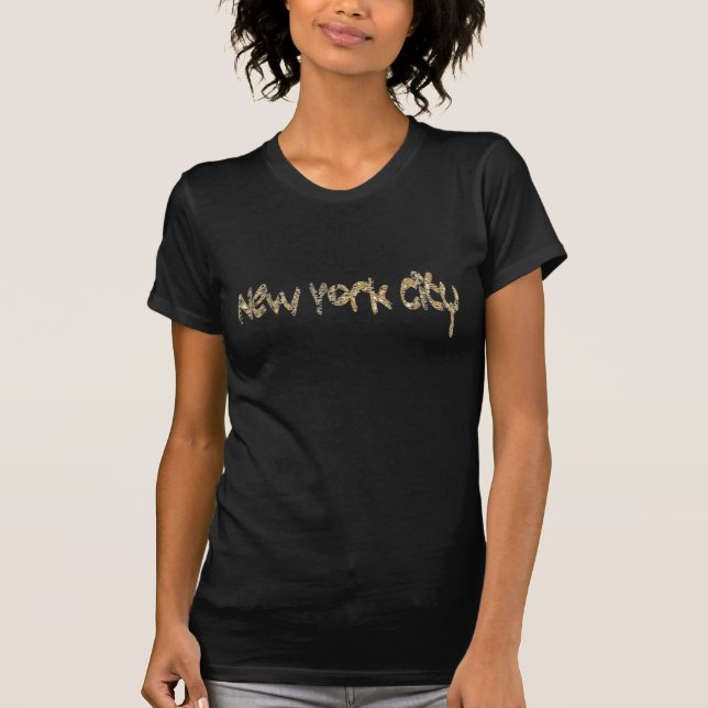 Camiseta Texto de Nova Iorque de Champagne Glitter (Frente)