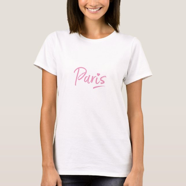 Camiseta Texto de Paris França Cor-de-Na moda Único Rosa (Frente)