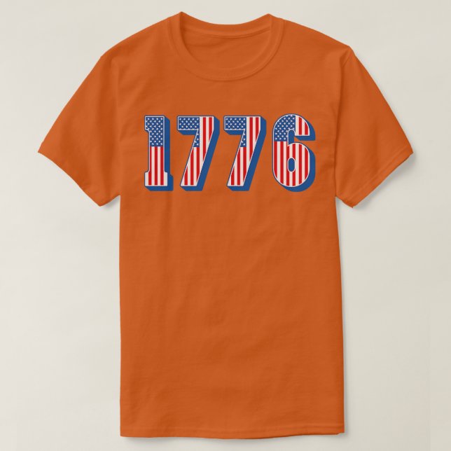 Camiseta Texto de Sinalizador Americano 1776 (Frente do Design)