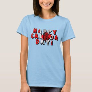 Camiseta Texto de Sinalizador de Dia Feliz do Canadá