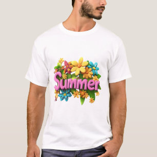Camiseta Texto de Verão com Flores