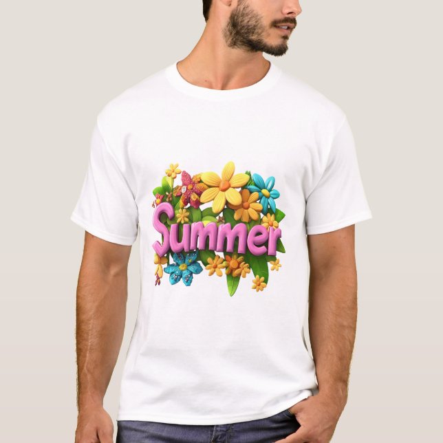 Camiseta Texto de Verão com Flores (Frente)