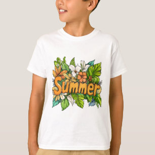 Camiseta Texto de Verão - Design Floral de Verão
