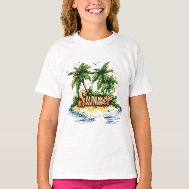 Camiseta Texto de Verão - Ilha Tropical de Verão (Frente)