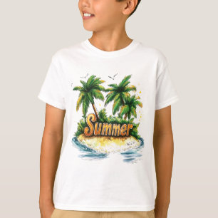 Camiseta Texto de Verão - Ilha Tropical de Verão