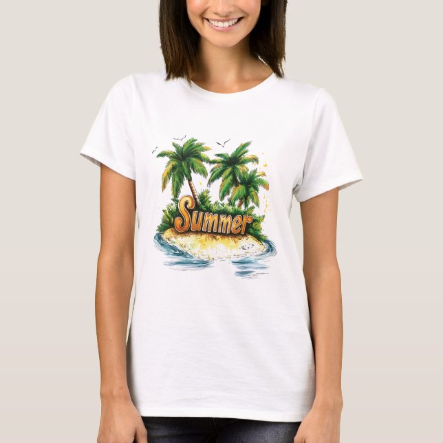 Camiseta Texto de Verão - Ilha Tropical de Verão (Frente)