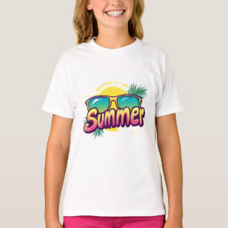 Camiseta Texto de Verão - Óculos de Verão Coloridos
