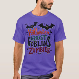 Camiseta Texto do Dia das Bruxas - Ghost Goblins e Zombies
