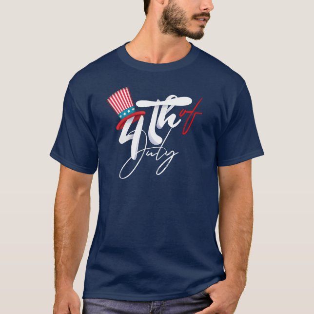 Camiseta Texto do Foro de julho e Design do Chapéu patrióti (Frente)