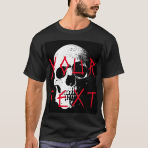 Camiseta Texto do Horror do Crânio Vermelho Negro Moderno M