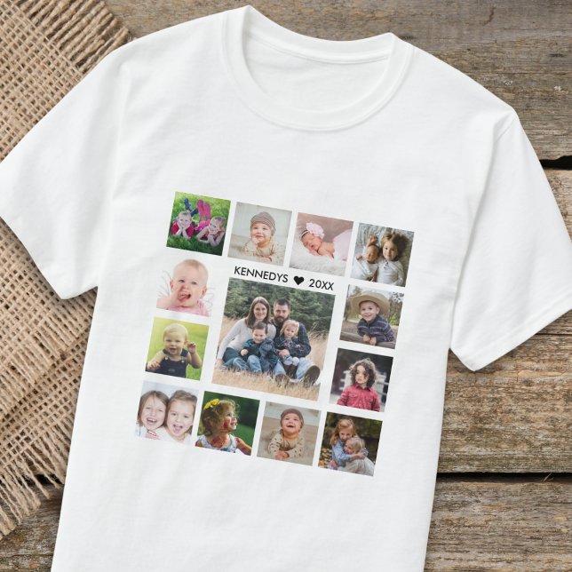 Camiseta Texto do Nome da Família de Colagem de Fotografias (Criador carregado)