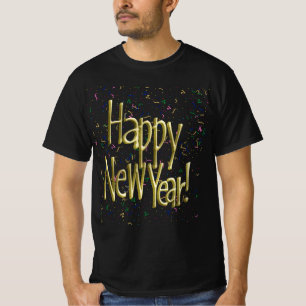 Camiseta Texto Dourado com Confetes - Feliz Ano Novo