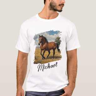 Camiseta Texto e Foto de Cavalos Personalizados da Tendênci