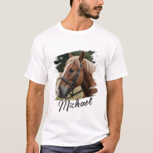 Camiseta Texto e Foto de Cavalos Personalizados da Tendênci