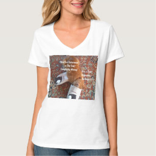 Camiseta texto engraçado, foto de gato, sapatilhas de gengi