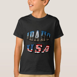 Camiseta Texto Estado da Imagem do Idaho e Sinalizador EUA