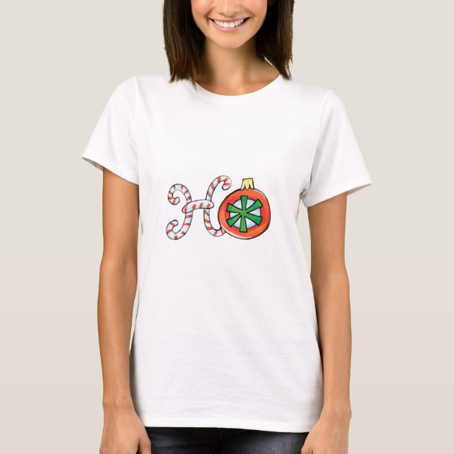 Camiseta Texto fofo de Natal, Ho em ornamentos de bastões d (Frente)