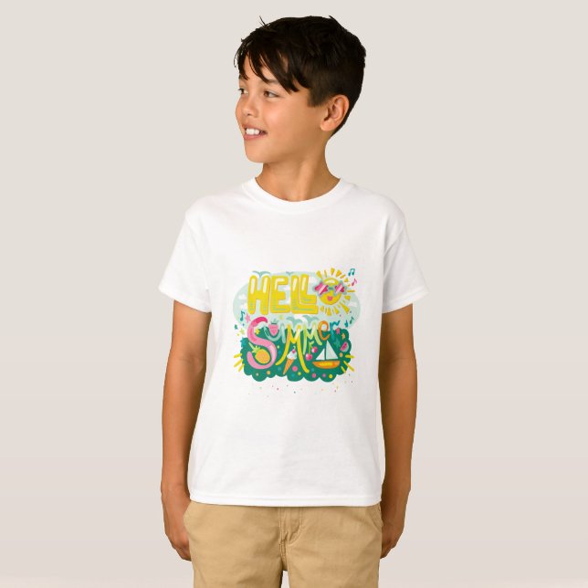 Camiseta Texto "Hello Summer" ligeiramente bonito (Frente Completa)