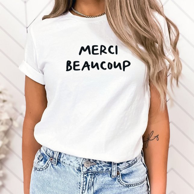 Camiseta Texto manuscrito em francês de tendência | Merci B (Criador carregado)