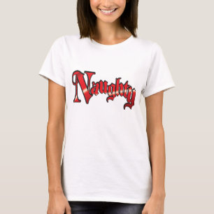 Camiseta Texto Natalino Retrô, Travesso em Letras Vermelhas