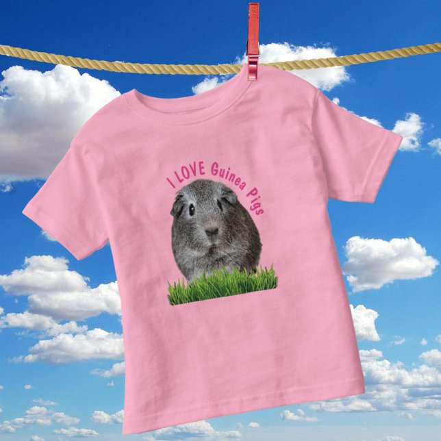 Camiseta Texto Personalizado Cor-de-rosa - Pigres-Guiné (front cute guinea pig tee shirt with template text)