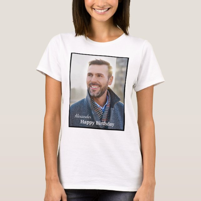 Camiseta Texto Personalizado do Nome da Foto de Aniversário (Frente)