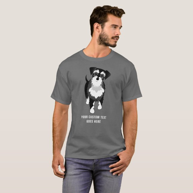 Camiseta Texto personalizado do Schnauzer Preto e Prateado (Frente Completa)