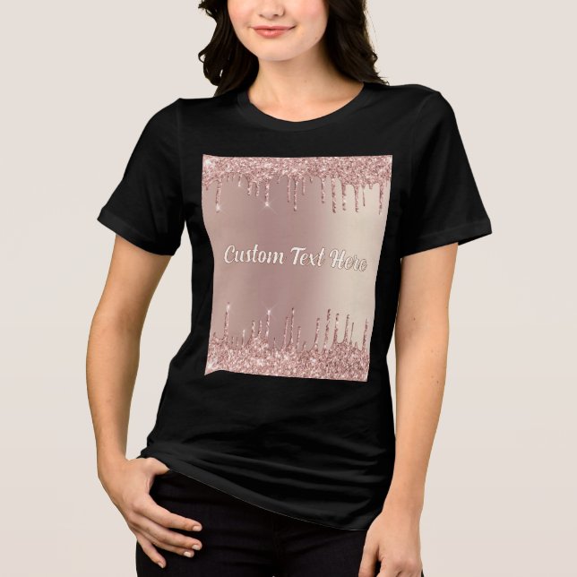 Camiseta Texto Personalizado Glitter Sparkly com rosa Doura (Frente)