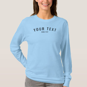 Camiseta Texto Personalizado Mulher Leve Azul de Longa Folh