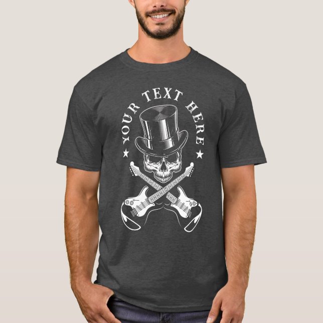 Camiseta Texto Personalizado, Rock & Roll Skull com Guitarr (Frente)