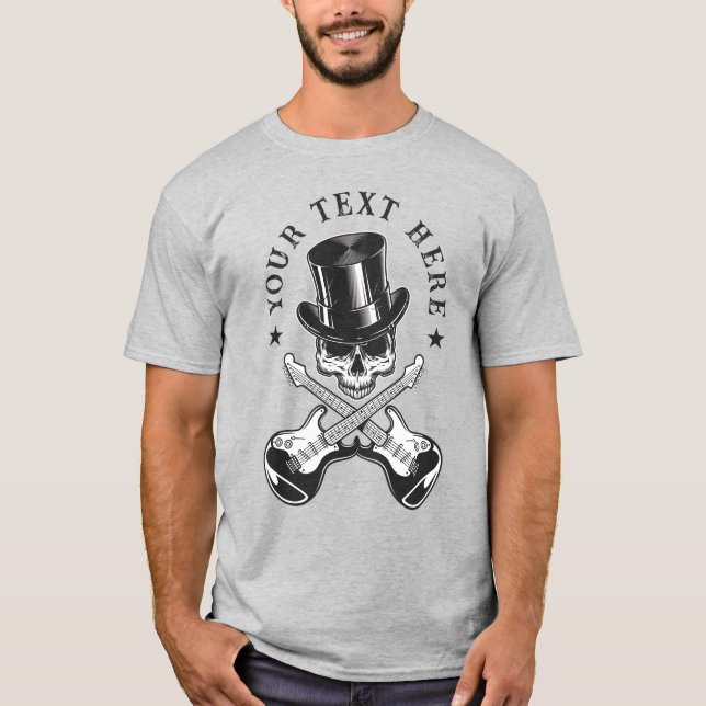 Camiseta Texto Personalizado, Rock & Roll Skull com Guitarr (Frente)