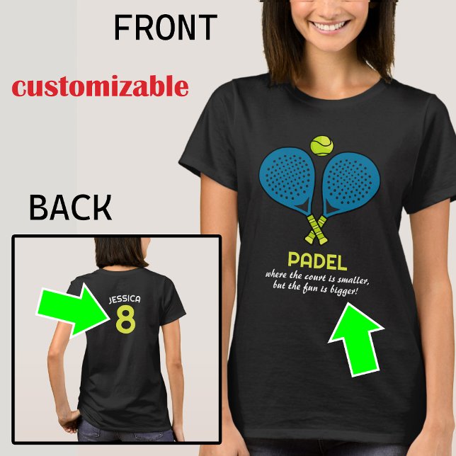 Camiseta Texto personalizado 🎾, Teto de Paixão Padel (🎾Custom text, back and front, Padel Passion Tee)