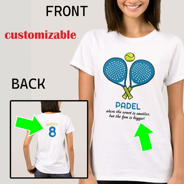 Camiseta Texto personalizado 🎾, Teto de Paixão Padel (Custom text front and back, Padel Passion Tee)