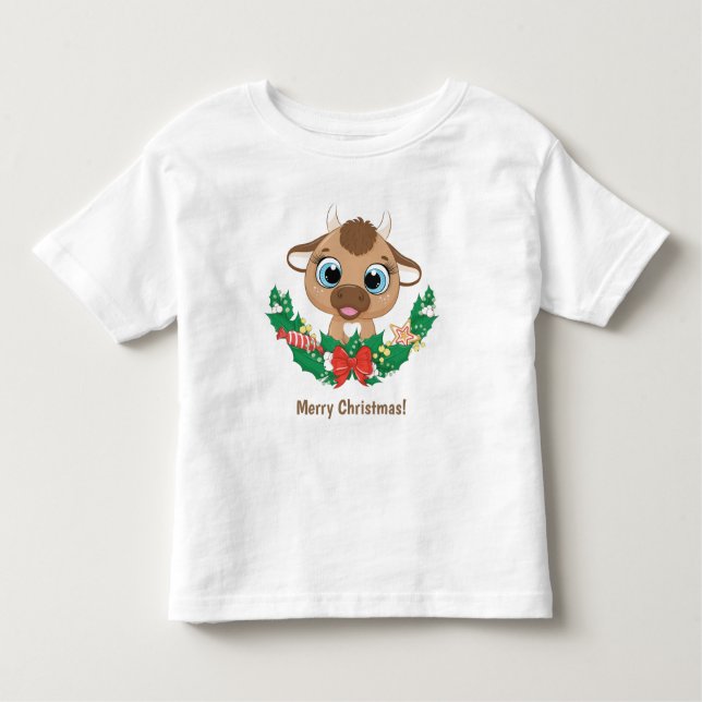 Camiseta Texto Personalizado Touro de Natal Bonito (Frente)