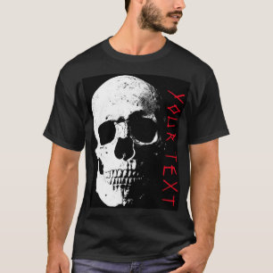 Camiseta Texto Preto de Horror Crânio Vermelho Significa Ha