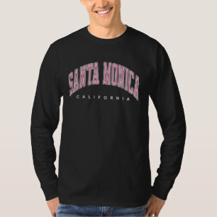 Camiseta Texto Rosa do Estilo Varsity do CA da Monica Calif