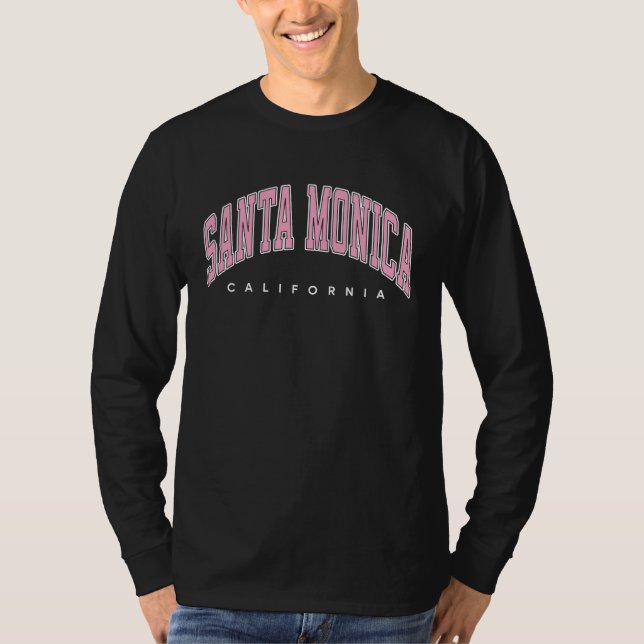 Camiseta Texto Rosa do Estilo Varsity do CA da Monica Calif (Frente)